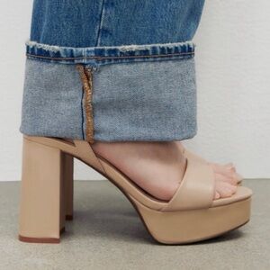 Elegant Tan leather Platform Heels